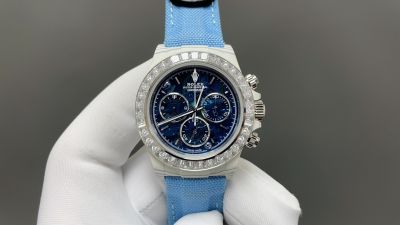 PPM Factory Rolex Vintage Blue Face Transparent Diamond Bezel Blue Band Watch